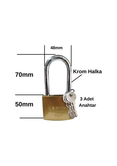 Asma Kilit Paslanmaz Çelik Kilit Uzun 63mm 3 Anahtarlı