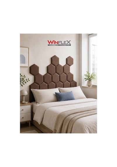 Winflex 40x50cm Altıgen Kumaş Kaplı Akustik Panel 1 Adet Kahverengi