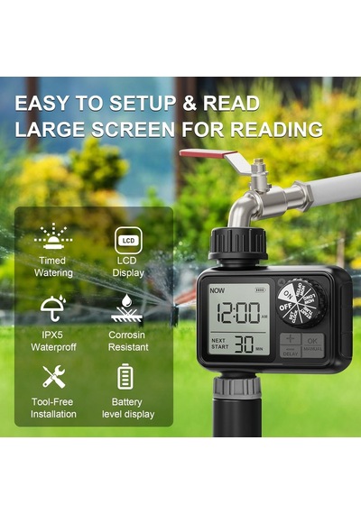 Sulama Bilgisayarı, Yağmur Gecikmeli Sulama Saati, Otomatik Ve Manuel Mod, Ipx5 Su Geçirmez/büyük Ekran Lcd Ekran,