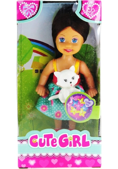 Cute Girl Kedi Figürlü Kumral Mini    Bebek