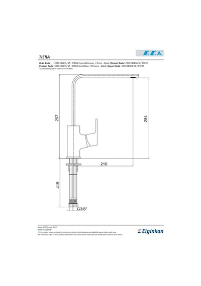 E.c.a. Tiera 103518123 Mutfak Eviye Batarya Siyah-krom