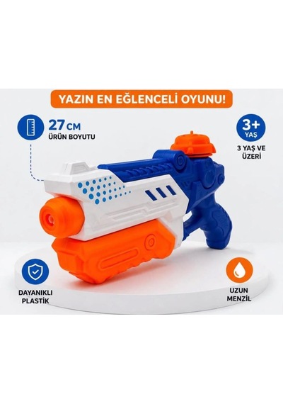 27 Cm Pompalı Büyük Su Tabancası - 600 Ml Su Kapasiteli Geniş Hazneli Yaz Oyuncağı Su