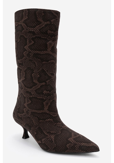 Luvishoes Luvi Shoes Crow Kahverengi Desenli Sivri Burunlu Kadın Topuklu Kısa Çizme Kahverengi