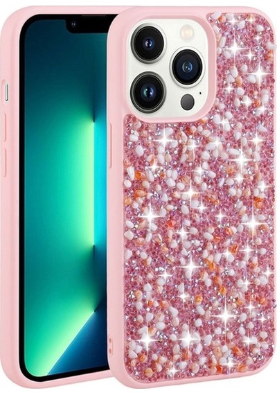 Apple Uyumlu iPhone 13 Pro Kılıf Parlak Taşlı Tasarım Zore Linea Kapak Pembe