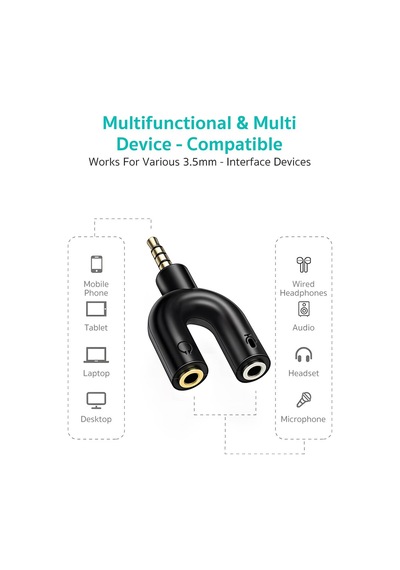 3.5mm Y Çoğaltıcı Çift Çıkışlı Ses Ve Mikrofon Adaptörü U Tipi Ses Dağıtıcı