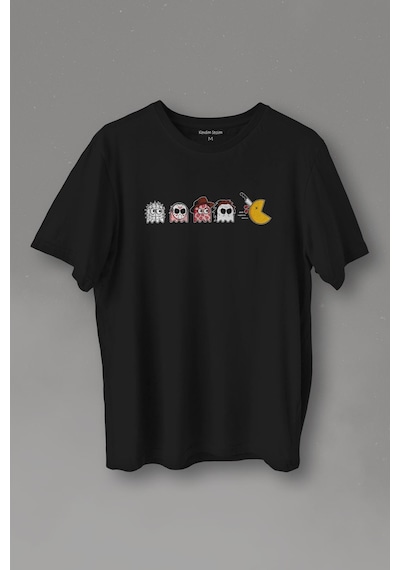 Unisex T-shirt Among Us Pacman Hallowen Korku Film Oyun Siyah Baskılı Tişört 001