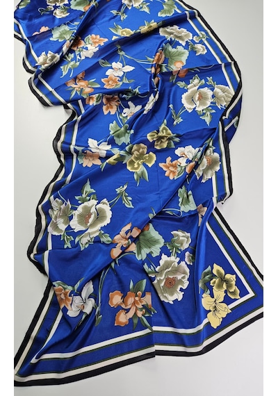 Miorel Scarfs Yeni Sezon Çiçek Desen Vual İpek Şal Fular Silk Scarfs Shawl Hijab Mavi
