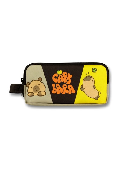 Capybara İki Bölmeli Capybara Baskılı Kahverengi - Bej Erkek Çocuk Kalem Çantası - 6235 Siyah - Kahverengi