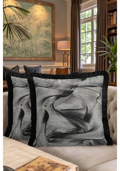 Modern Sanat Temalı Siyah Gri Saçaklı Yastık Kılıfı-dalga Motifler Modern Püsküllü Kırlent Kılıfı Grili Kehribar Modern Sanat Temalı Siyah Gri Saçaklı Yastık Kılıfı-dalga Motifler Modern Püsküllü Kırlent Kılıfı Grili Kehribar