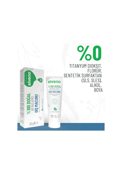 Siveno %100 Doğal Diş Macunu Beyazlatıcı Nane Ferahlığı Florürsüz 65 G