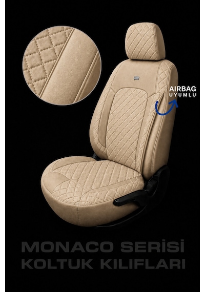 Vw Golf 7 Kasa 2013-2020 Uyumlu Monaco Serisi Eviza Deri Detaylı Bej Koltuk Kılıfı