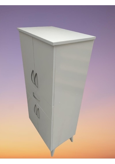 Çok Amaçlı Dolap Beyaz Model Hard Parlak Suntalem 130 Cm 4 Raf Demonte El Yapım Beyaz