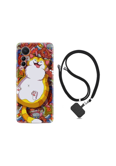 Xiaomi 12 Lite Kılıf İpli Boyun Askılı Desenli Silikon Tombul Kedi 1739