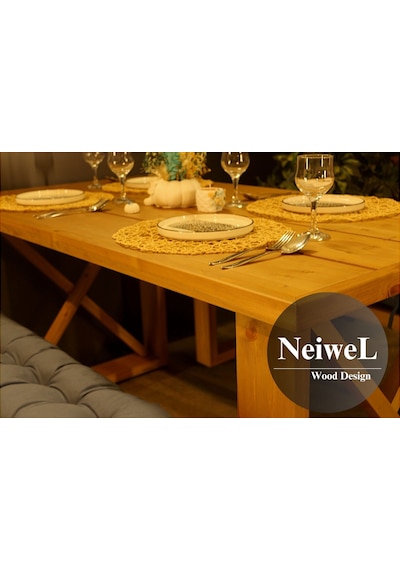 Neiwel Garden Dian Doğal Ahşap Banklı Bahçe Masa Takımı-120-220 Takım Açık Ceviz