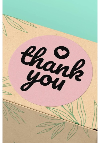 Pembe Thank You Kalpli Sticker 3x3cm St2177 Çok Renkli
