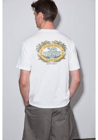 Grımelange Roomy Erkek %100 Organik Pamuklu Yuvarlak Yakalı Baskı Detaylı Comfort Fit Beyaz T-shirt
