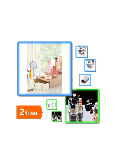 Compact Çekmeceli + Şeffaf 3 Gözlü Makyaj Organizeri - Pratik Düzenleyici - 2li Set Wbuı0k Belirtilmemiş