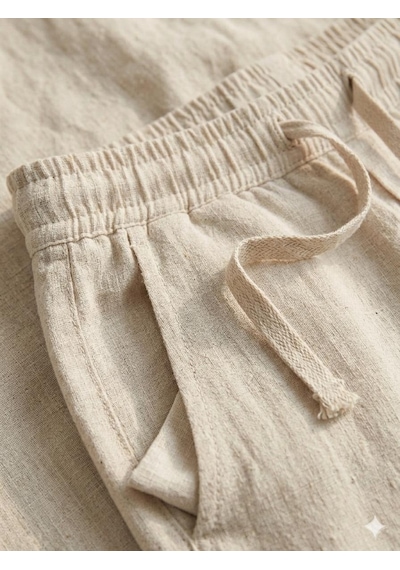 Danger Erkek Baggy Kalıp Beli Lastikli Pamuk Keten Görünümlü Pantolon Bej 1007dngr