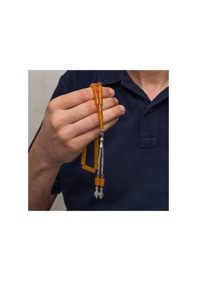 Metal Püsküllü 7x11 Mm Kesme Sıkma Kehribar Tesbih Gümüş Gümüş