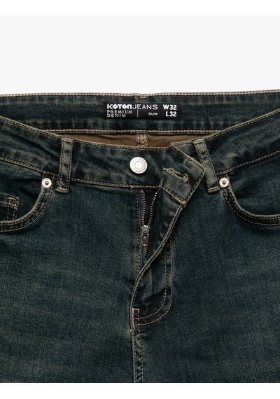 Koton Pamuklu Normal Bel Slim Fit Jean Pantolon - Brad Jean Petrol 7wam40003nd