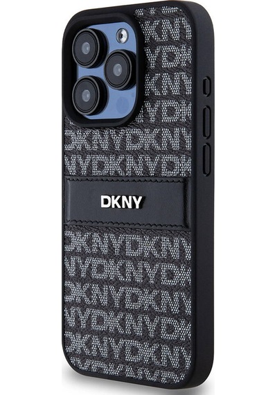 Apple Uyumlu iPhone 15 Pro Max Kılıf Dkny Lisanslı 3d Yazılı Repeat Texture Pattern Kapak Siyah
