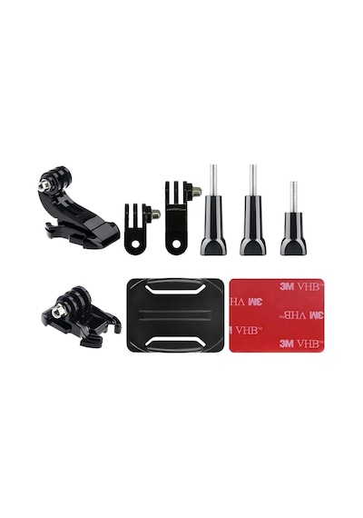 Gplus Bs09kvjh 9 Parça Oval Zemin Kavisli Yüzey Vidalı J-hook Hızlı Tak 3 Yollu Aksiyon Kamera Uyumlu 3m Yapışkanlı Motor Kask Bağlantı Seti Siyah