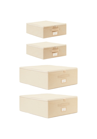 Ocean Home Textile 4'lü Bej Balıksırtı Destekli Hurç Set 2 Adet 31 x 38 x 12 + 45 x 55 x 18 cm