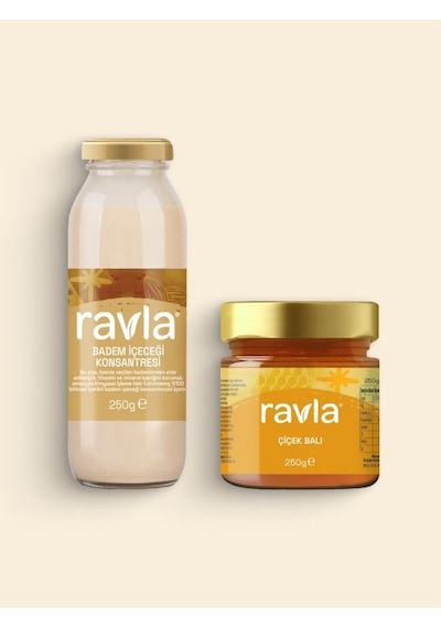 2'li Ürün - Ravla Badem İçeceği Konsantresi - 250g / Ravla Çiçek Balı 250g