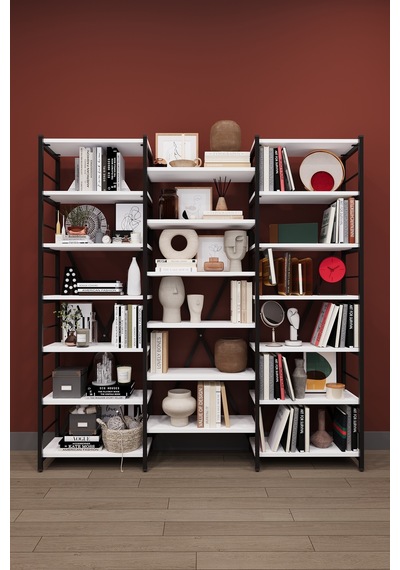 Modern 18 Raflı Metal Kitaplık Üçlü Ayrılabilir Modül Dekoratif Çok Amaçlı Kitaplık Metalk03 Karına Modern 18 Raflı Metal Kitaplık Üçlü Ayrılabilir Modül Dekoratif Çok Amaçlı Kitaplık Metalk03 Karına