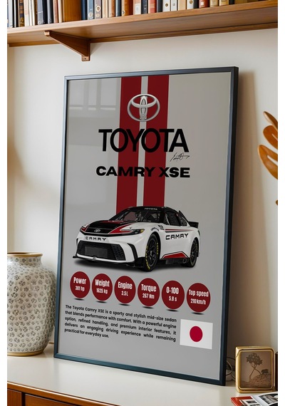 Toyota Camry Xse Premium Spor Araba Tablosu - Teknik Özellikli Otomobil Duvar Dekoru Siyah