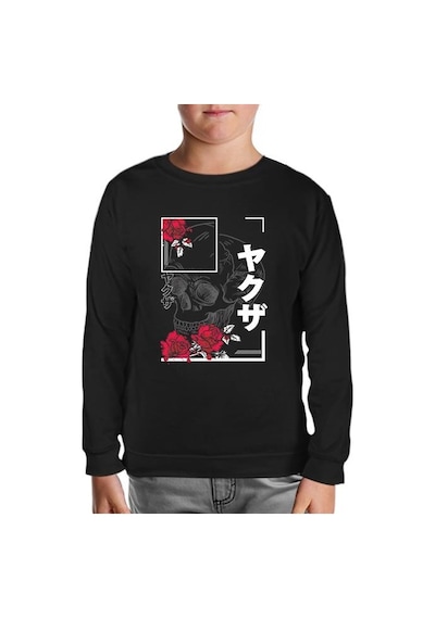 Lord Tshirt Japanese Quote And Flowers Over A Skull Siyah Çocuk Sweatshirt 001 Siyah