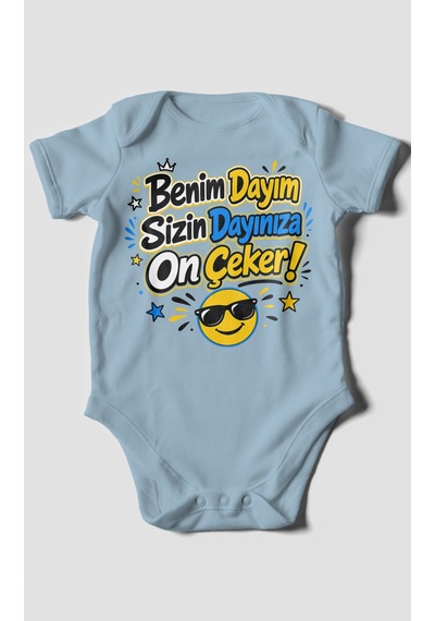 Morivokids Benim Dayım Sizin Dayınıza On Çeker Kısa Kollu Bebek Body %100 Pamuk Bebe Mavisi