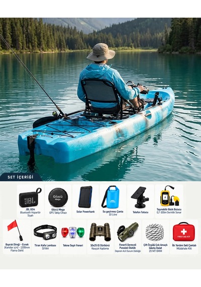 Sup Pro Pedallı Balıkçı Kanosu Mavi Kamuflaj Seti