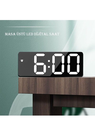 Modern Led Dijital Masa Saati Alarm Termometre Tarih Aynalı Masaüstü Saat Siyah Plastik Digital Diğer