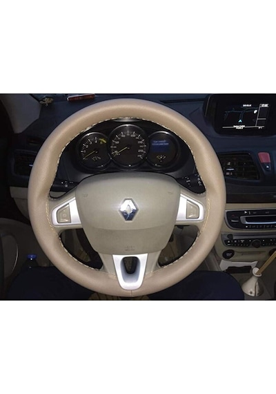 Dikişli Direksiyon Kılıfı Bej Deri Bej Dikişli Renault Fluence İçin Renkli