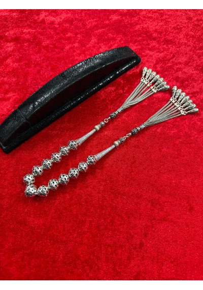 925 Ayar Büyük Boy 11 X 13 Full Gümüş Zaza Tespih 70 Gram Kafes İşçilikli Gümüş Tesbih
