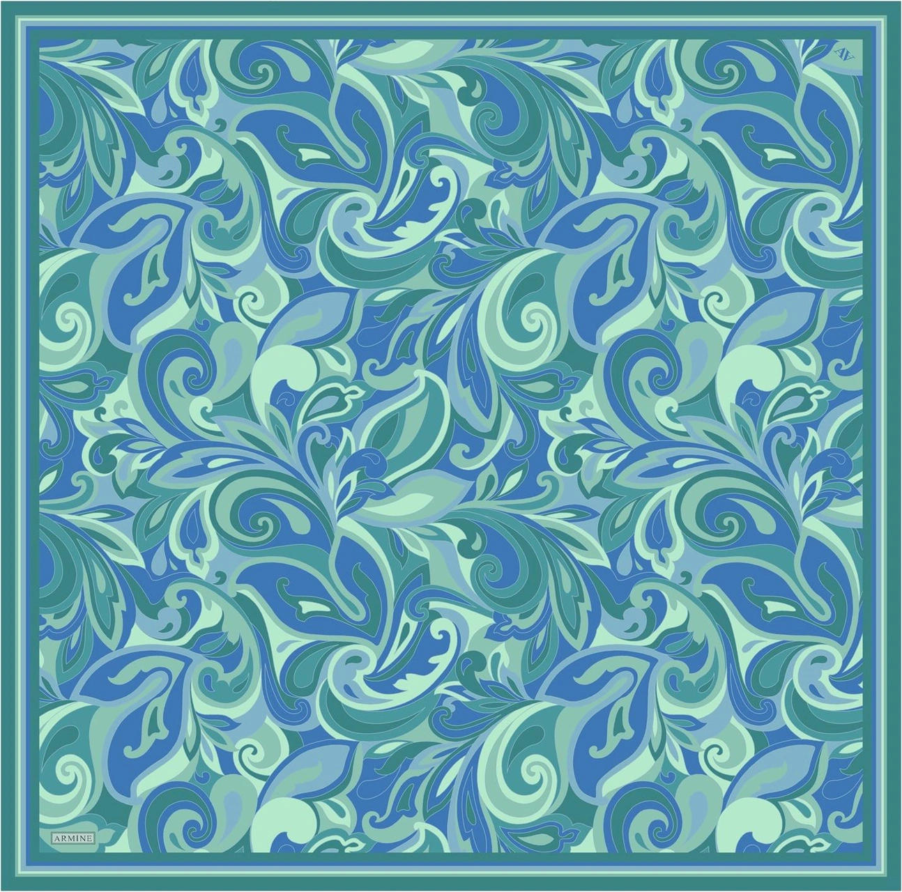 Armine Geometrik Desenli Saf İpek Twill Eşarp 9323 53 Mavi