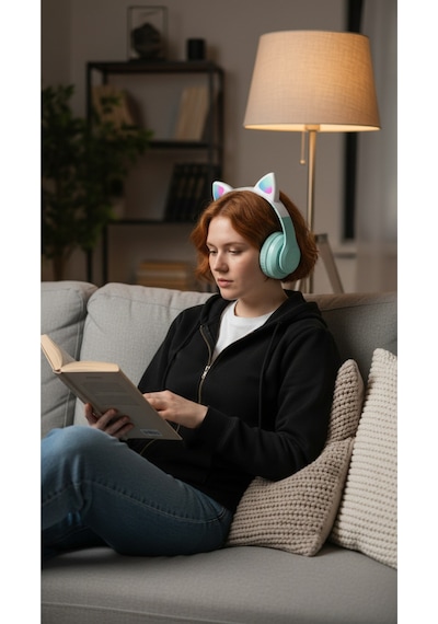Çocuklar İçin Rgb Işıklı Kedi Kulaklı Bluetooth Kulaklık Yumuşak Tablet Telefon Uyumlu