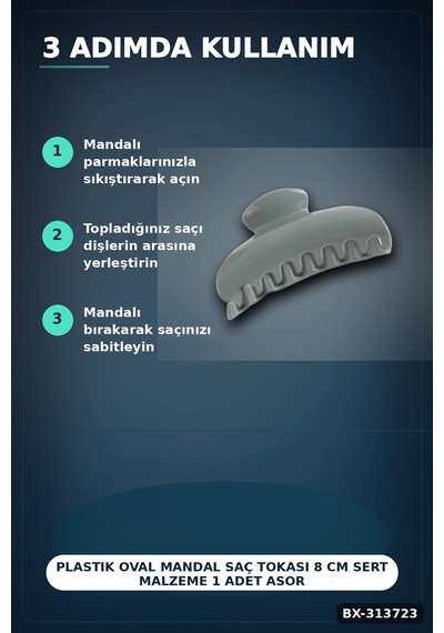 Bay Plastik Oval Mandal Saç Tokası 8 Cm Sert Malzeme 1 Adet Asorti Renk Kullanım Bx-313723 Najmaddin Standart