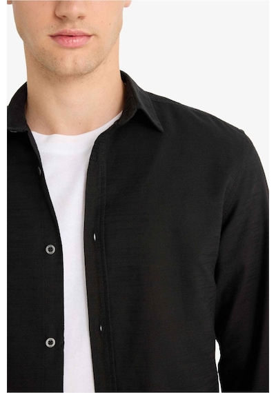 DeFacto Slim Fit Dar Kesim Pamuklu Basic Düz Uzun Kollu Siyah Gömlek A4644AX23AUBK81