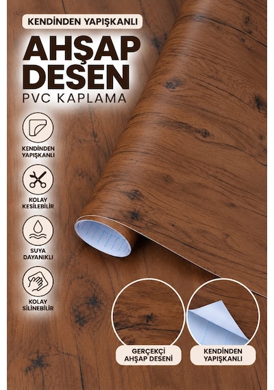 Deconitte Premium Kendinden Yapışkanlı Antik Ceviz Ahşap Desen Mobilya Dolap Masa Tezgah Kaplama Folyosu 60x100cm