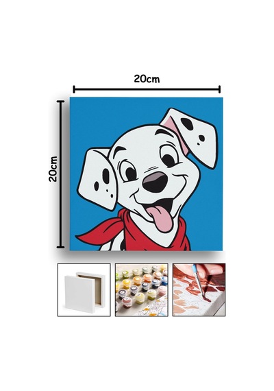 Sayılarla Boyama 20x20 Cm Tuval Seti Fırça Boya Dahil Çıtaya Gerili - Dalmaçyalı Köpek