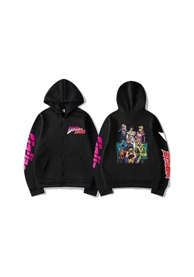 Startmore Jojo'nun Tuhaf Macera Fermuarlı Unisex Hoodies Tip69 13932 Siyah