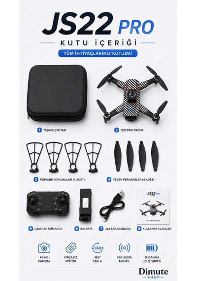 Js22 Pro Drone 4k Kameralı Fırçasız Motorlu Çift Lens Korumalı 360 Takla Drone