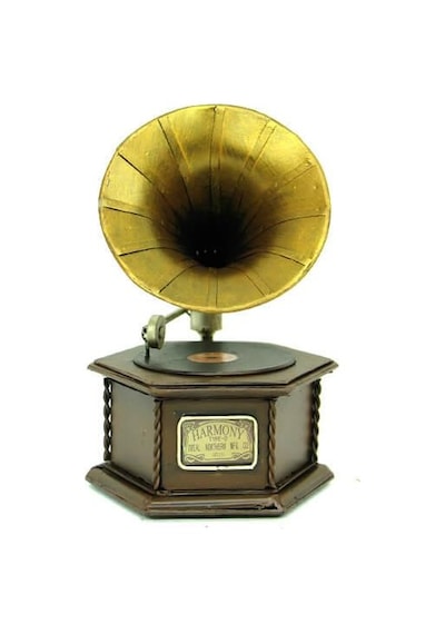 Dekoratif Metal Gramofon Kutu Obje Vintage Hediyelik