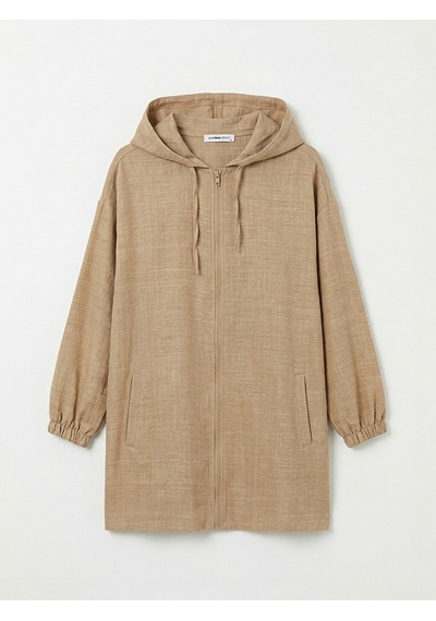 Lc Waikiki Lc Waıkıkı Bej Kapüşonlu Oversize Kadın Tunik