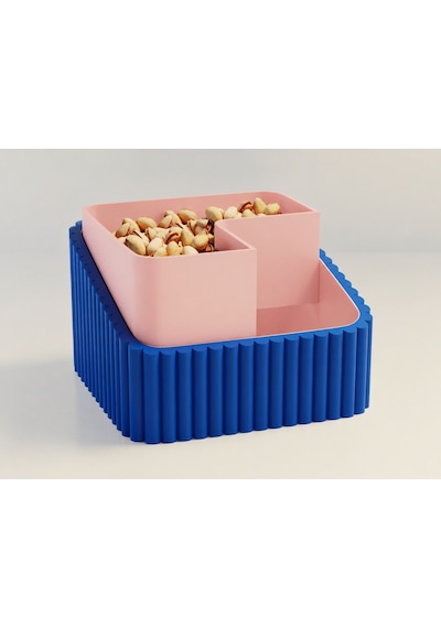 3d Baskı Fıstık Kasesi - Çift Hazneli Kabuk Ayırıcı Sunum Kasesi - Mavi Pembe Diğer
