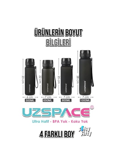 Uzspace 800 Ml -yeni Ebat-boy 25 Cm-tritan Su Matarası Bpa Koku Sızdırma Yok -3053a Fantasy Red