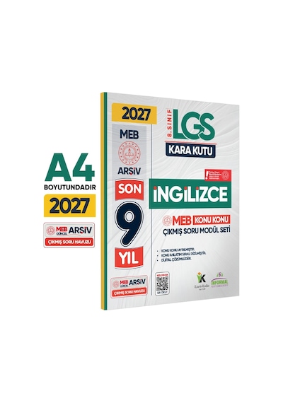 2027 LGS 8.Sınıf İNGİLİZCE Karakutu MEB Çıkmış Soru Modülü Video/PDF Çözümlü Konu Konu Son 9 Yıl
