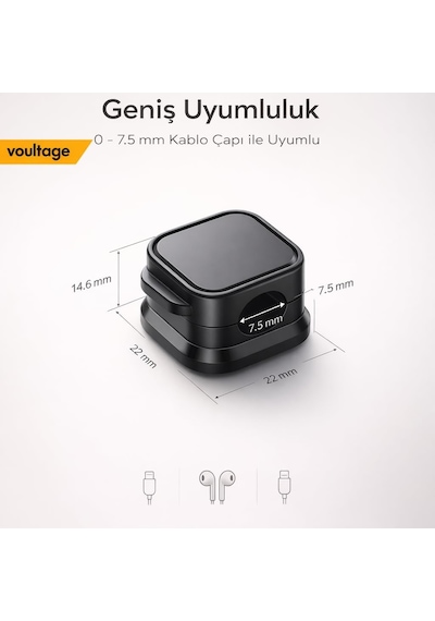 Manyetik Kablo Düzenleyici 6 Lı Set, Masa Kablo Tutucu Klips, Şarj Kablosu Organizer Siyah Siy Standart